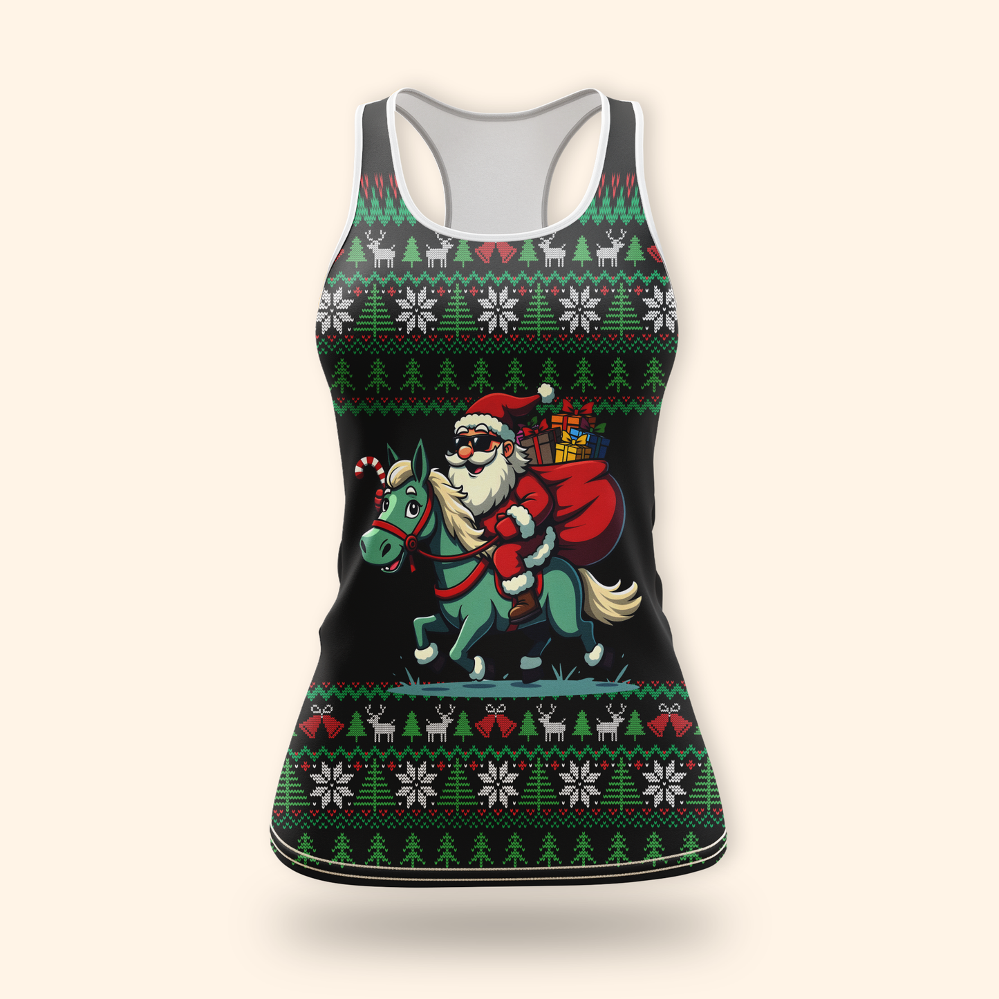 Funny Santa Riding Horse Hoodie – Custom Name Christmas Zip Up, Ugly Sweater Style, Holiday Hoodie for Horse Lovers