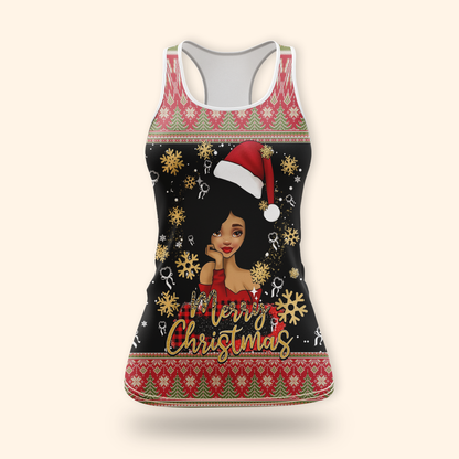 Personalized Black Girl Christmas Hoodie – Merry Christmas Santa Hat Zip Up