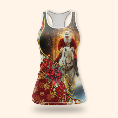 Santa Riding Horse Hoodie – Western Cowboy Christmas Zip Up, Custom Name Holiday Hoodie for Horse Lovers