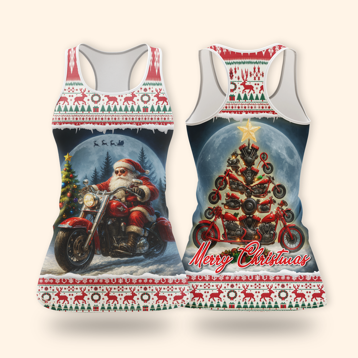 Santa Biker Christmas Hoodie – Custom Name Motorcycle Xmas Zip Up