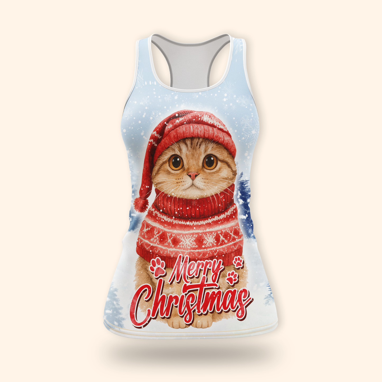 Cute Christmas Cat Hoodie – Merry Christmas Cat in Red Sweater, Personalized Name Gift