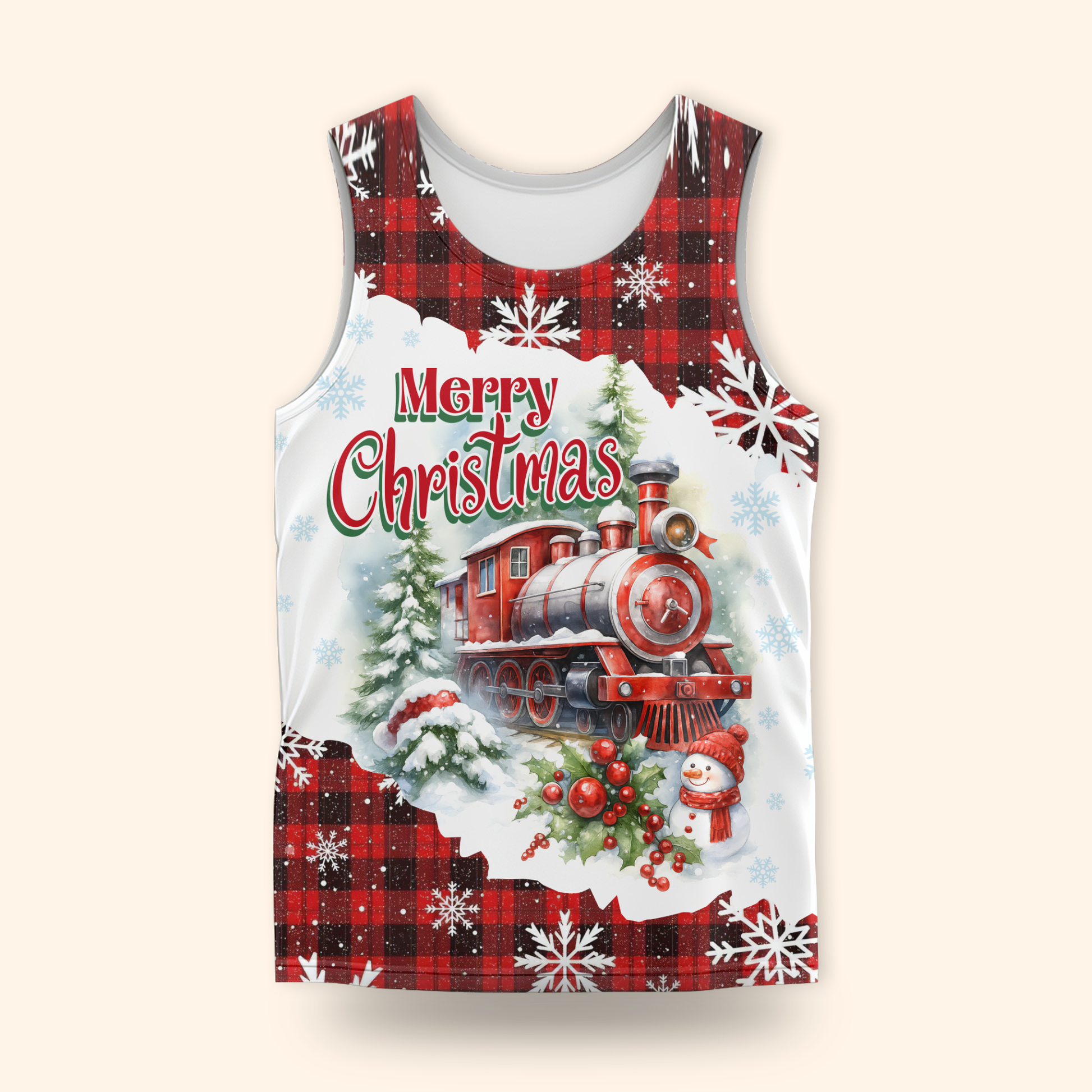 Christmas Train Hoodie – Vintage Steam Engine Design, Custom Name Plaid Holiday Zip Up, Custom Choo