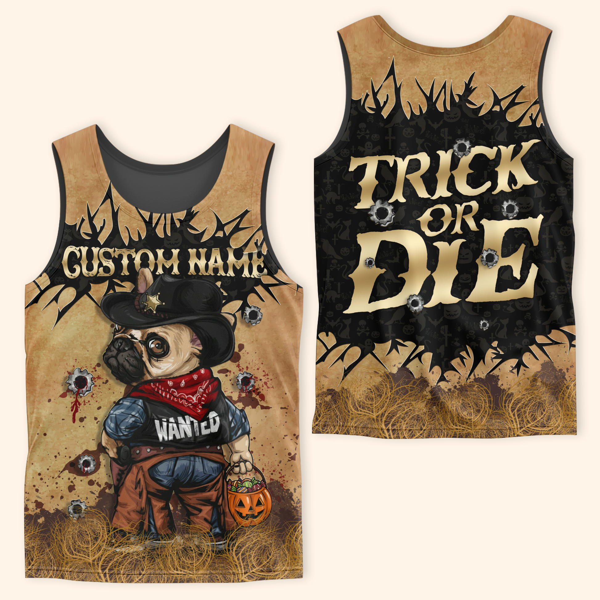 Personalized Trick Or Die Cowboy Pug Dog, Custom Choo