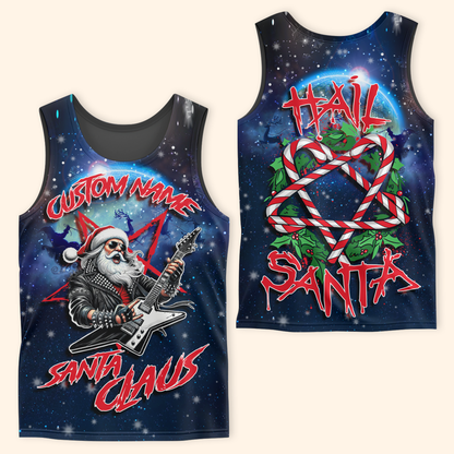 Hail Santa Hoodie – Rock Santa Claus Christmas Hoodie, Personalized Name Gift for Metal Fans