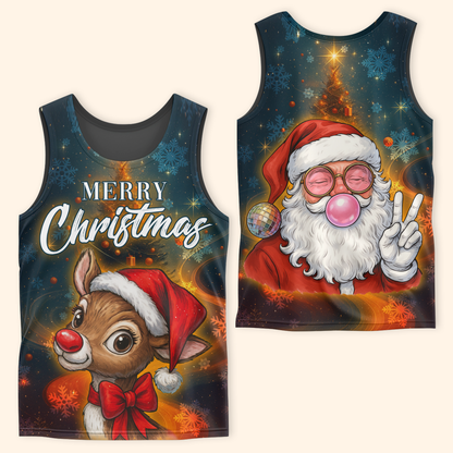 Personalized Merry Christmas Hoodie – Cute Santa & Reindeer Zip Up, Custom Name Holiday Gift, Custom Choo