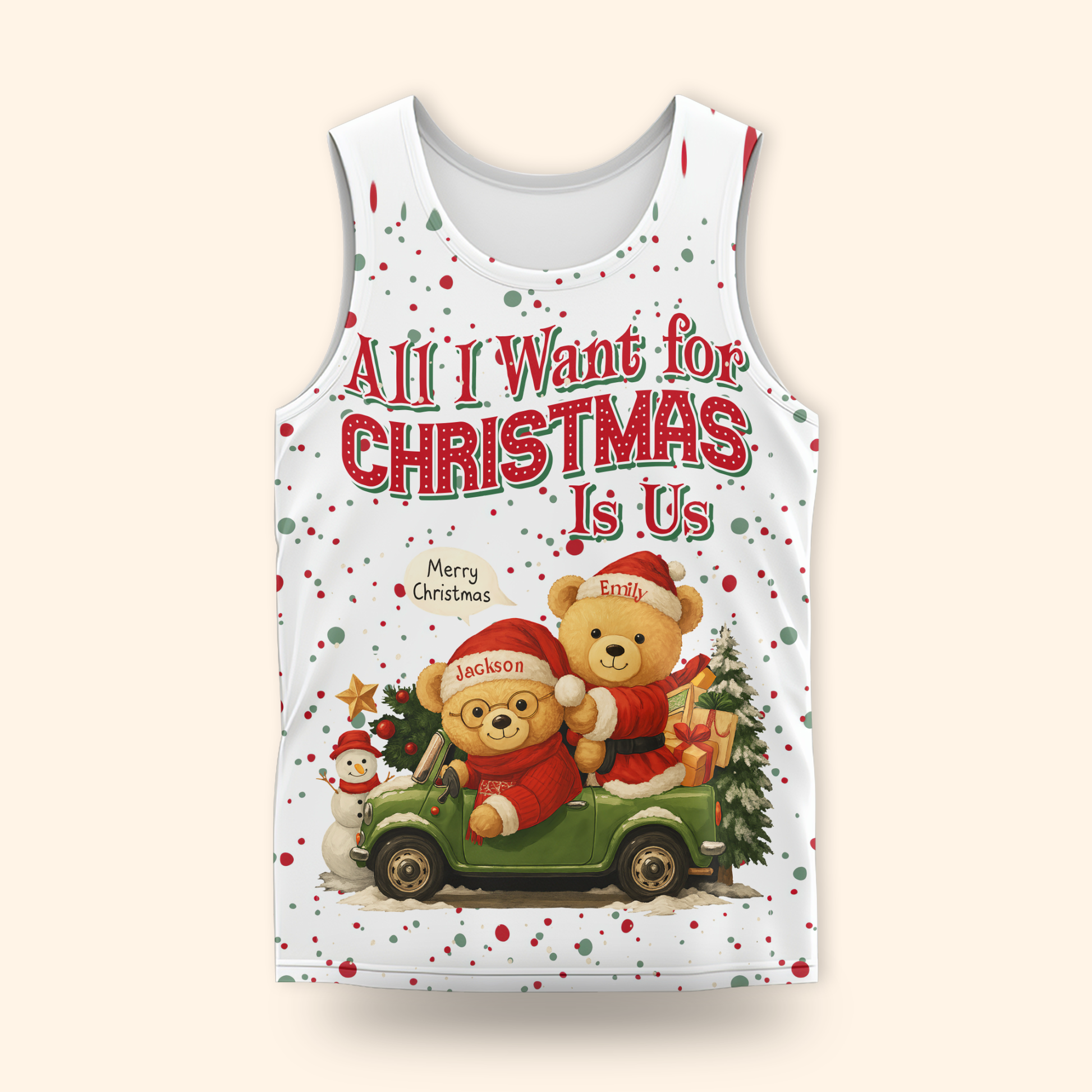Personalized Teddy Bear Christmas Hoodie – All I Want for Christmas Is Us, Custom Name Gift, Custom Choo