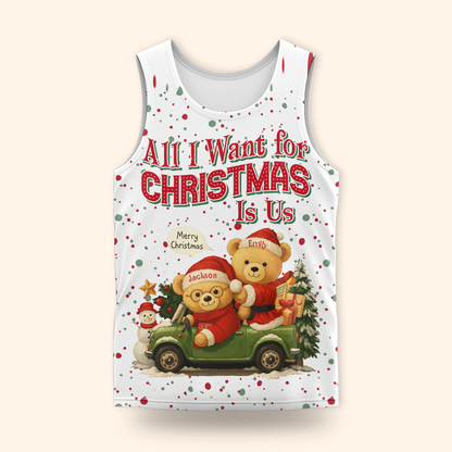 Personalized Teddy Bear Christmas Hoodie – All I Want for Christmas Is Us, Custom Name Gift, Custom Choo