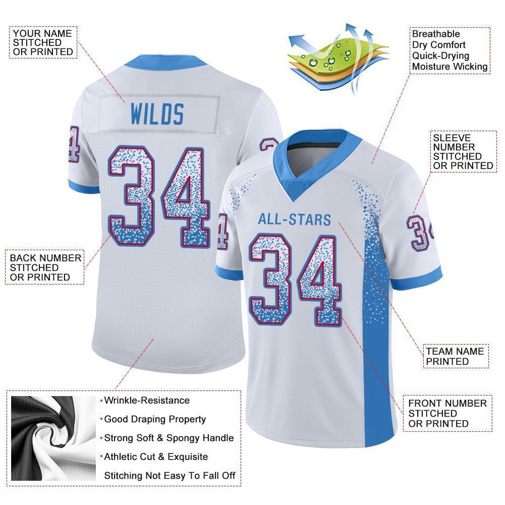 Custom White Powder Blue-Red Drift Fashion Football Jersey
