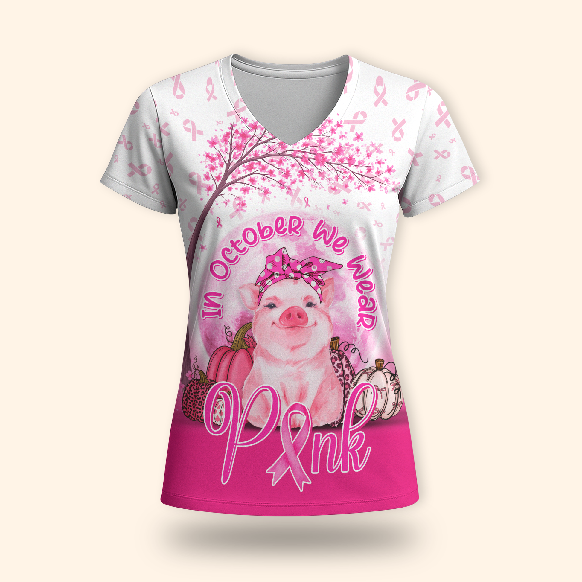 Personalized In October We Wear Pink Little Pig, Custom Choo