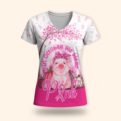 Personalized In October We Wear Pink Little Pig, Custom Choo