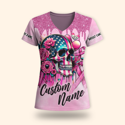 Fight Like A Girl, Breast Cancer Skull - Breast Cancer Awareness Shirt