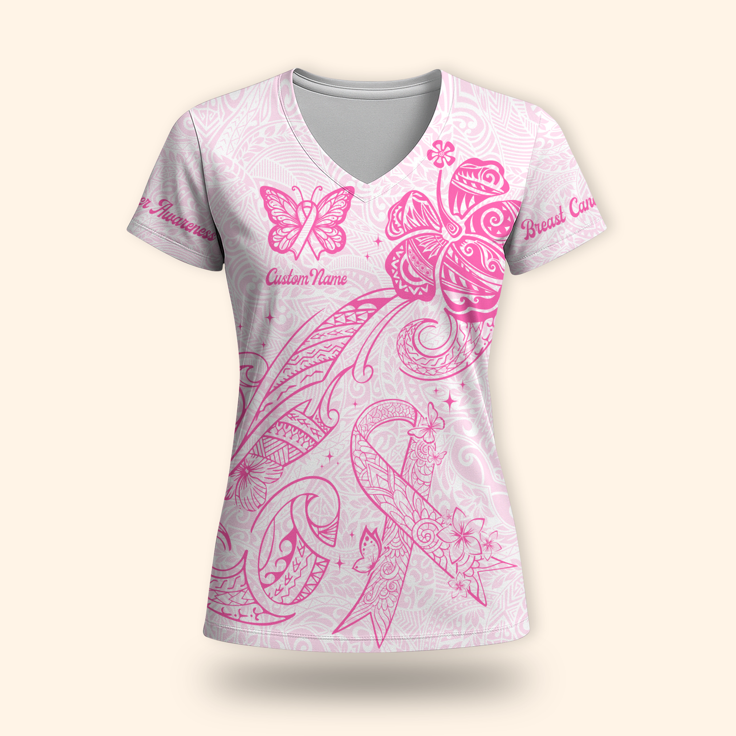 Custom Name Maori Pattern - Breast Cancer Awareness Shirt