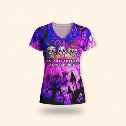 "In October We Wear Pink" Sugar Skull - Breast Cancer Awareness shirt