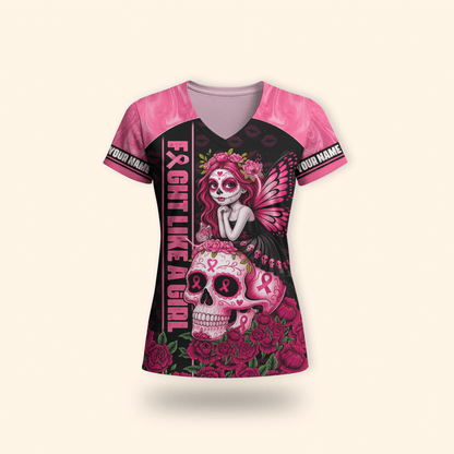 Fight Like A Girl Sugar Skull - Breast Cancer Awareness Shirt