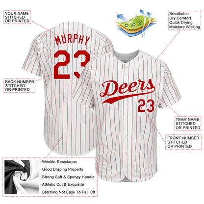 Custom White Red Pinstripe Red-White Authentic Baseball Jersey
