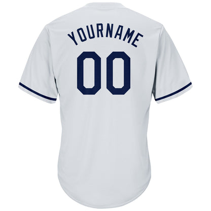 Custom White Navy Authentic Throwback Rib-Knit Baseball Jersey Shirt
