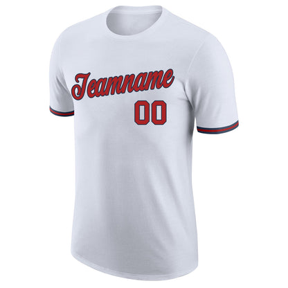 Custom White Red-Navy Performance T-Shirt