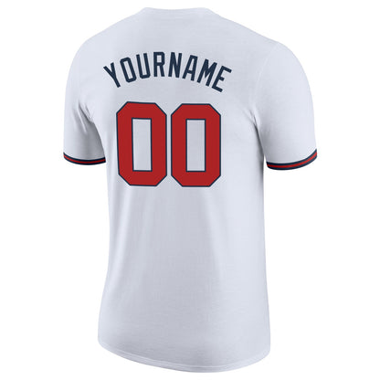 Custom White Red-Navy Performance T-Shirt