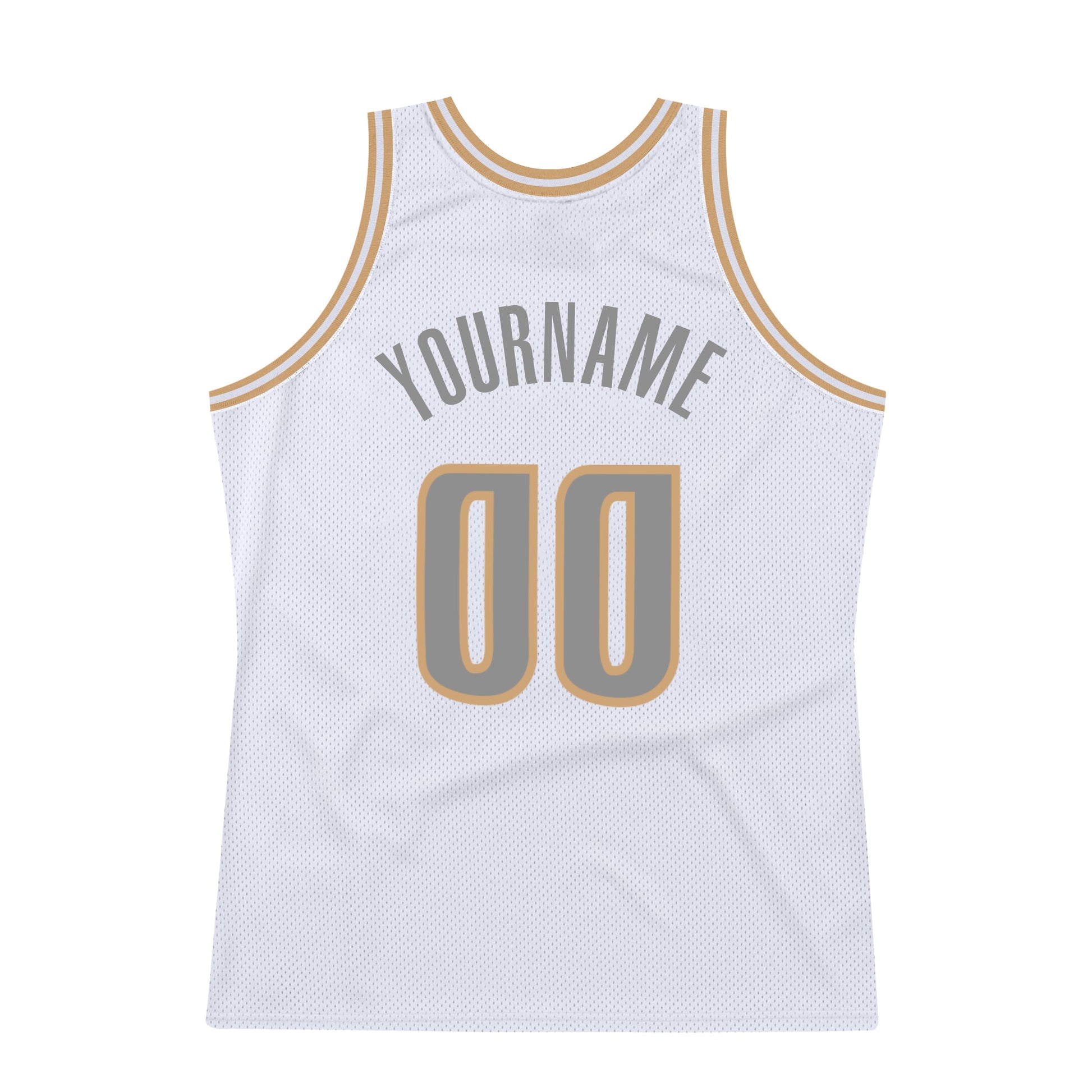 Custom White Steel Gray-Old Gold Authentic Throwback Basketball Jersey