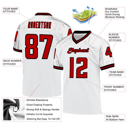 Custom White Red-Black Mesh Authentic Throwback Football Jersey