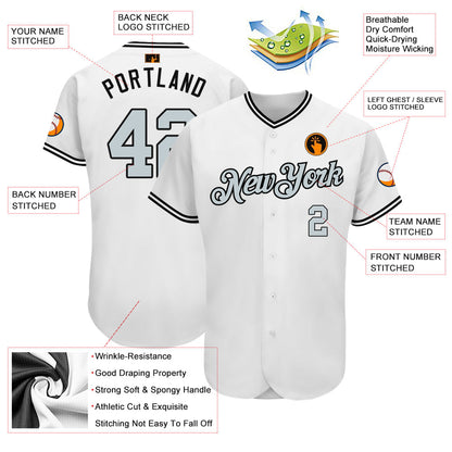 Custom White Silver-Black Authentic Baseball Jersey