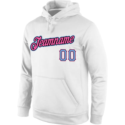Custom Stitched White Light Blue-Pink Sports Pullover Sweatshirt Hoodie