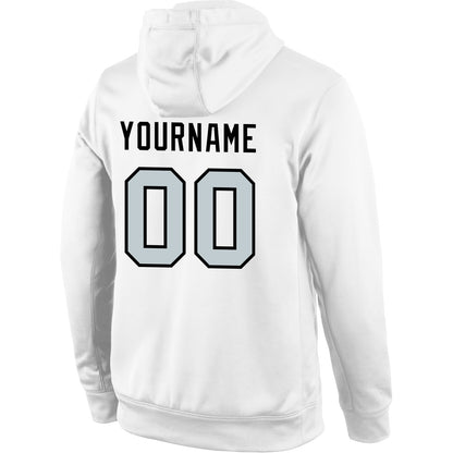 Custom Stitched White Silver-Black Sports Pullover Sweatshirt Hoodie
