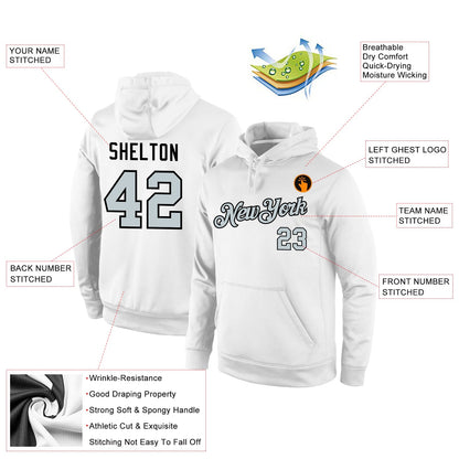 Custom Stitched White Silver-Black Sports Pullover Sweatshirt Hoodie