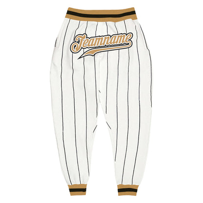 Custom White Black Pinstripe Old Gold-Black Sports Pants