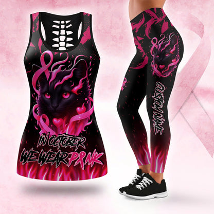 Personalized In October We Wear Pink Black Cat -  Combo Legging Breast Cancer Awareness, Custom Choo