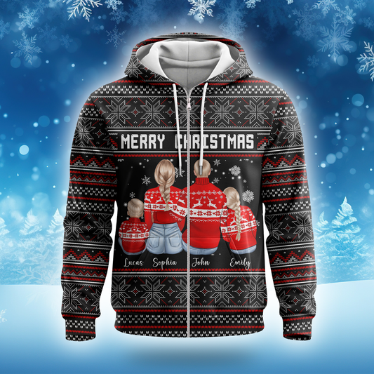 Personalized Family Christmas Hoodie – Custom Name Matching Holiday Outfit