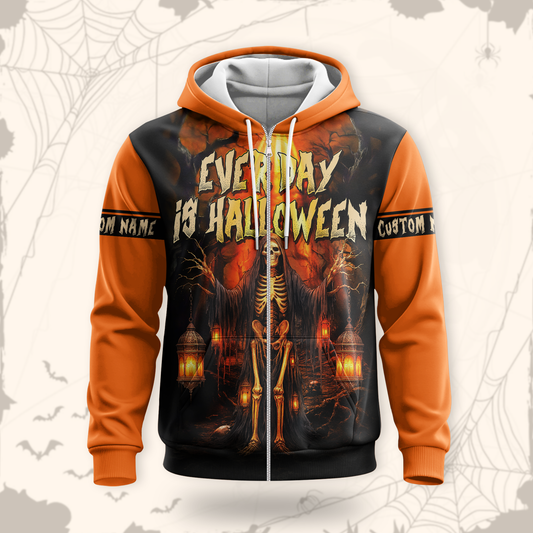 Personalized Every Day Is Halloween Hoodie – Skeleton Lantern Scary Jacket, Custom Choo