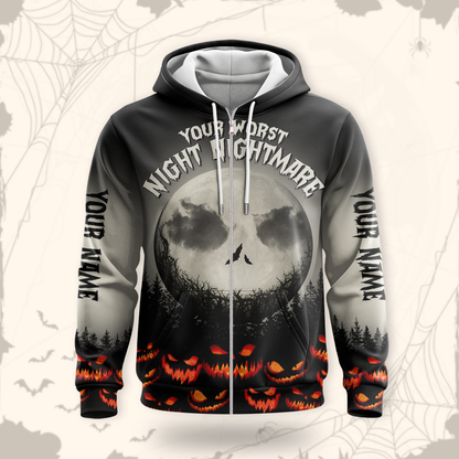 Personalized Halloween Hoodie – Your Worst Nightmare Full Moon Zip Up, Custom Choo
