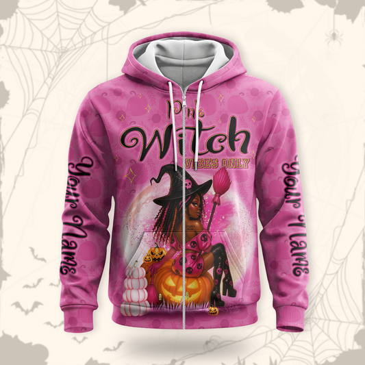 Personalized Pink Witch Hoodie – Halloween Witch Girl Pumpkin Zip Up Sweatshirt, Custom Choo