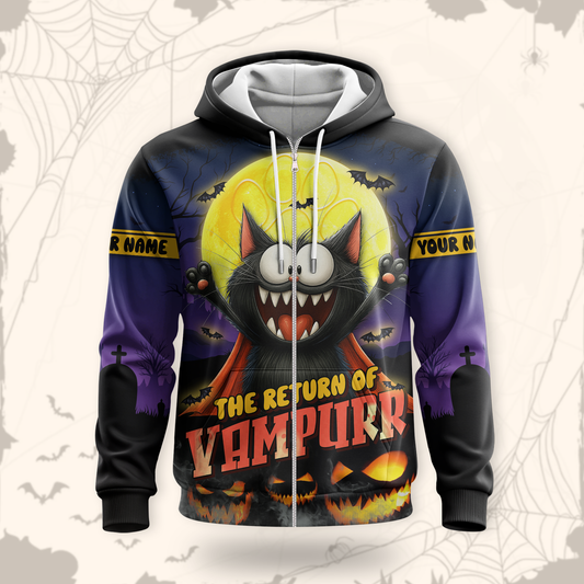 Personalized Vampurr Hoodie – The Return of Vampurr Funny Cat Halloween Zip Up, Custom Choo